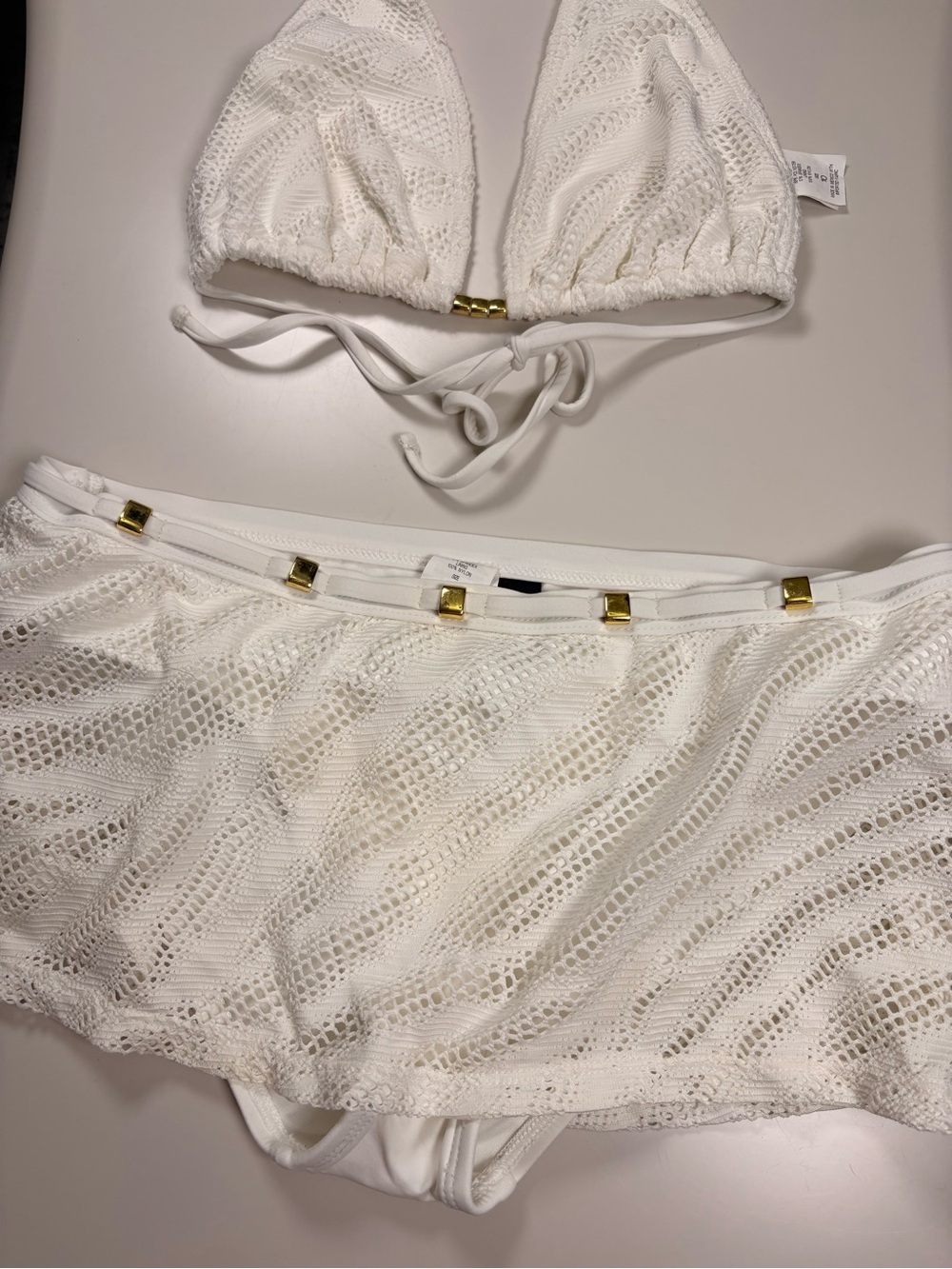 LA BLANCA White Crochet Bikini Set with Gold Accents - Picture 3 of 9